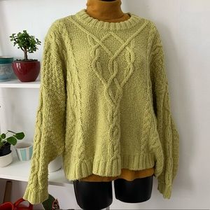 Lime green cable knit aerie crew neck sweater